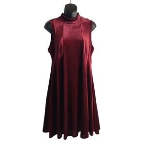 Altar’d State Women's Red Mock Neck Velour Sleeveless Flare Dress Size Large